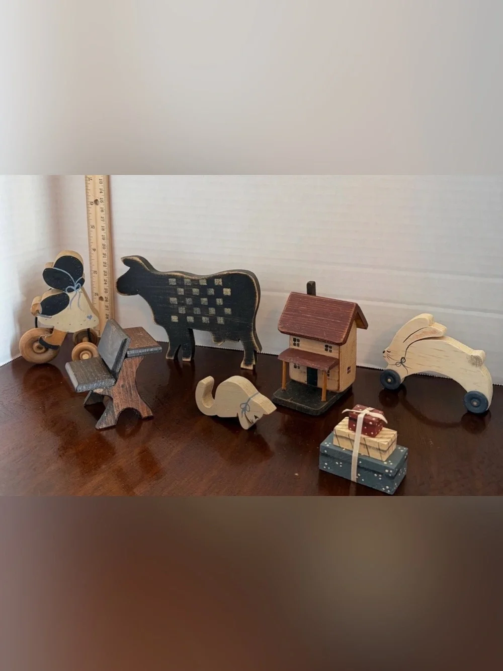 Country Folk Art Handmade Primitive Wooden Shelf Sitter 80s Cottage Decor Lot